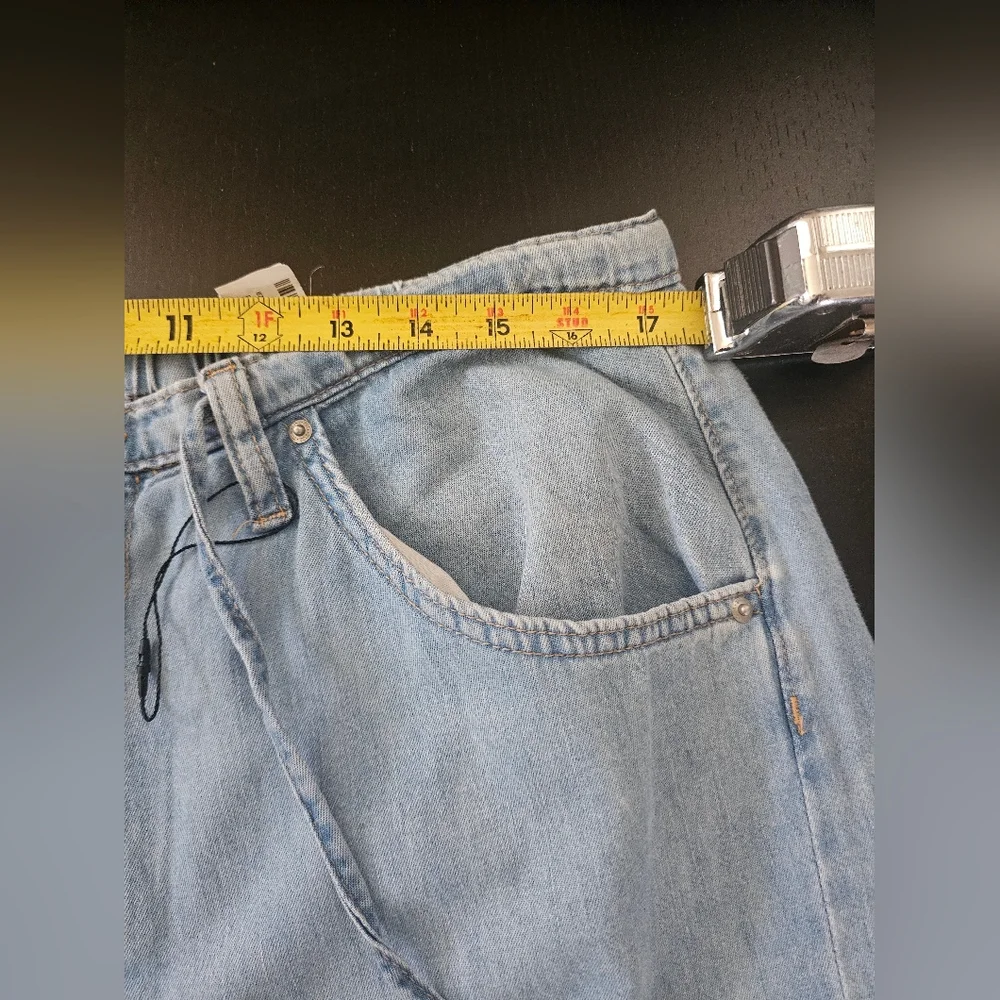 ZARA Wide Leg Light Wash Jeans Size 12 (US) 44 EU High Rise Drawstring Waist - Picture 9 of 12